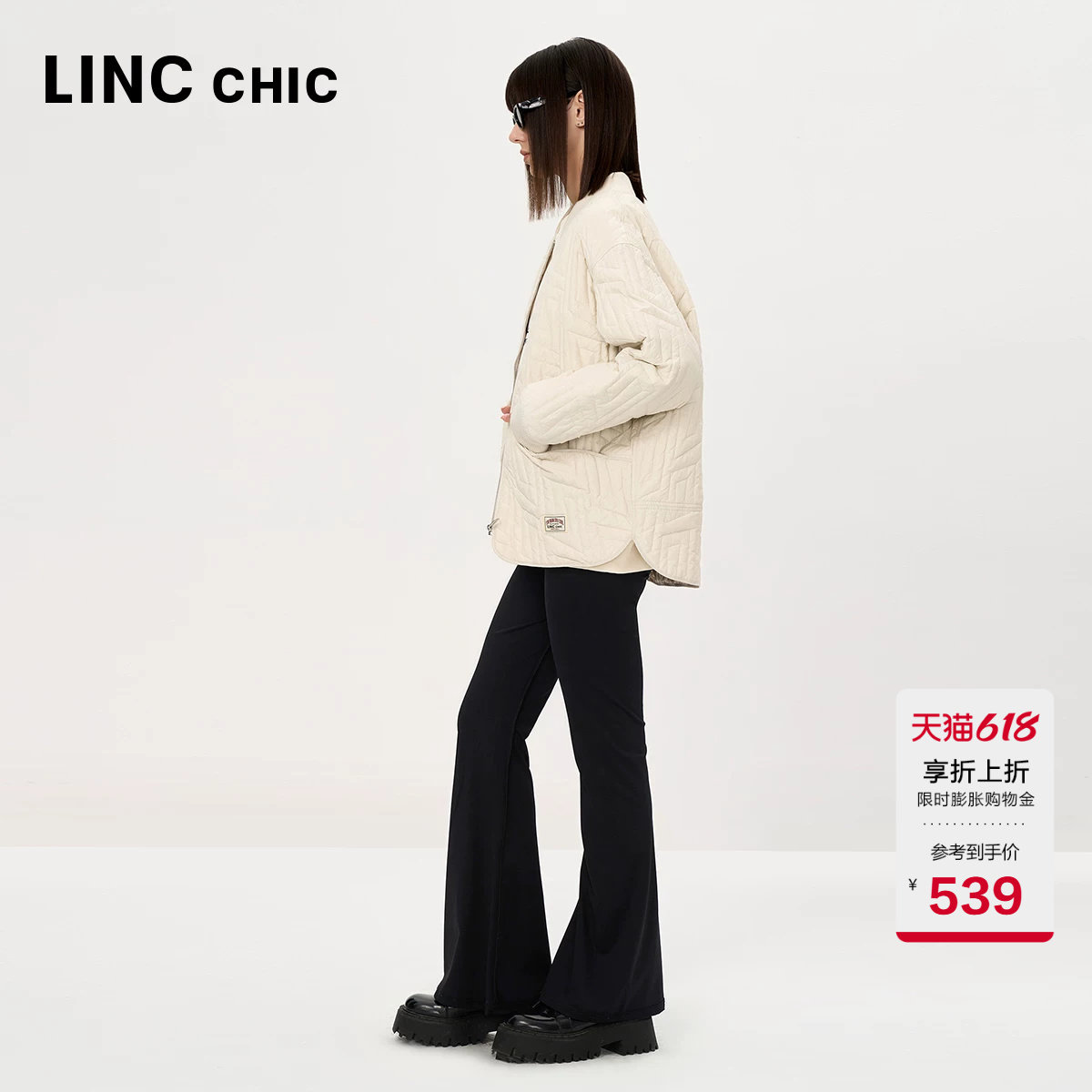LINC金羽杰轻薄羽绒服女款秋季新款中长款绗缝羽绒服女外套2009Y