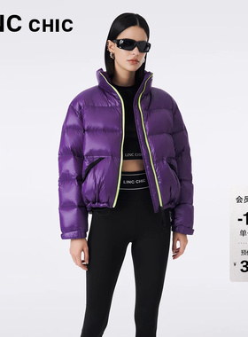 LINC金羽杰短款羽绒服女反季羽绒服亮彩立领面包服秋冬外套1296