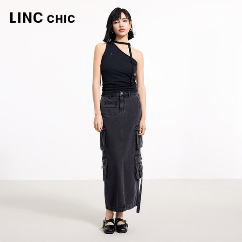 LINCCHIC金羽杰2025年春季新款工装感牛仔半身裙女DK236Y