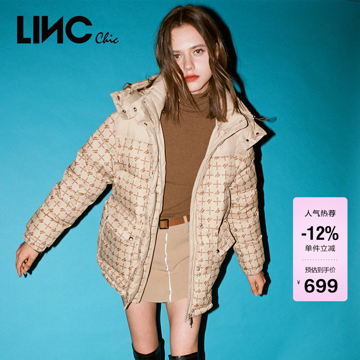 LINC金羽杰面包羽绒服女冬季复古短款羽绒服外套女秋冬款22802285