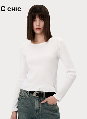 LINC金羽杰内搭打底衫长袖轻薄修身圆领打底针织衫女S243FK455Y