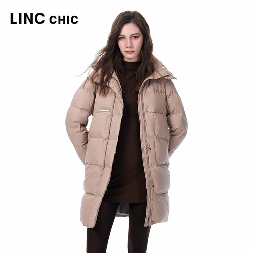 LINCCHIC金羽杰中长款羽绒服女冬季新款都市通勤免洗羽绒外套6277
