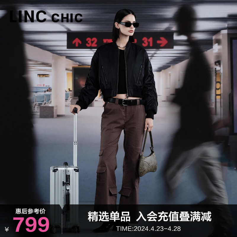 LINC金羽杰轻薄羽绒服女短款2023新款酷趣刺绣夹克外套Y23801009