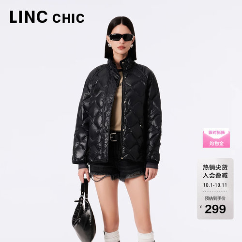 LINC金羽杰短款轻薄羽绒服女宽松罩衫款翻领保暖外套女2037