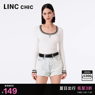 LINC金羽杰U領(lǐng)針織衫 上衣女法式 打底衫 女淡人穿搭459Y 肌理感修身