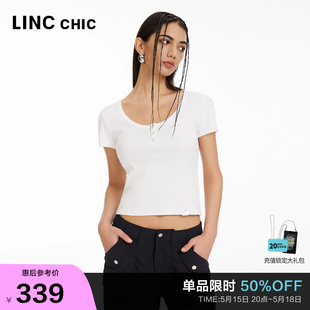 T恤女S242FK357Y 机能感U领半袖 新品 LINCCHIC金羽杰2024年夏季