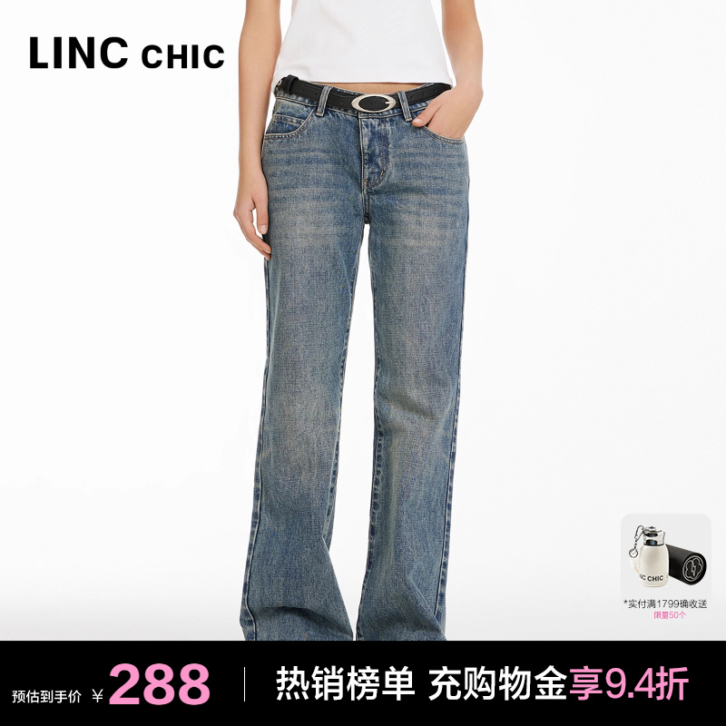 美式低腰直筒阔腿牛仔裤