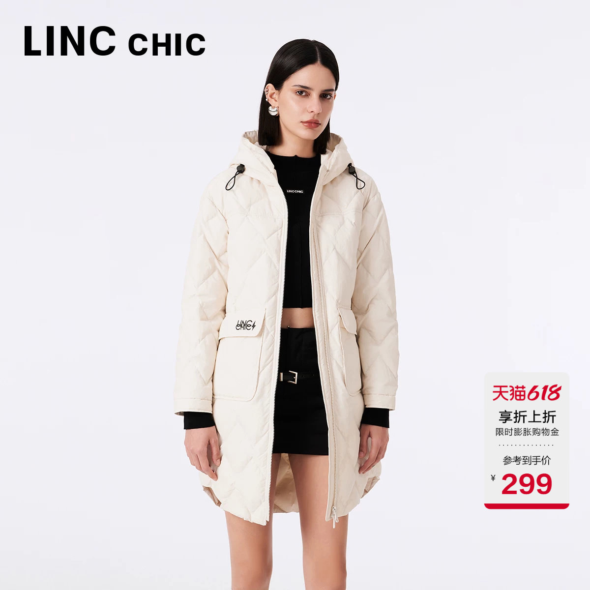 LINC金羽杰中长款轻薄羽绒服女反季轻薄羽绒服外套女Y23306180
