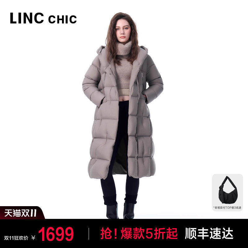 LINCCHIC金羽杰2025年冬季新款连帽围裹感加厚长款羽绒服女8239