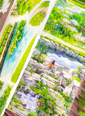 新款造景石阶生花闲步春夏现货NEW手帐和纸胶带PET风景路台阶贴纸