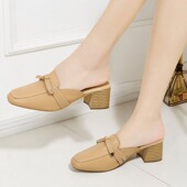 32小码 穆勒鞋 2026春秋新款 31码 女士外穿方头粗跟包头拖软皮懒人鞋