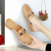 女时尚 夏天粗跟百搭大码 外穿小码 网红拖鞋 凉拖韩版 新款 包头半拖鞋