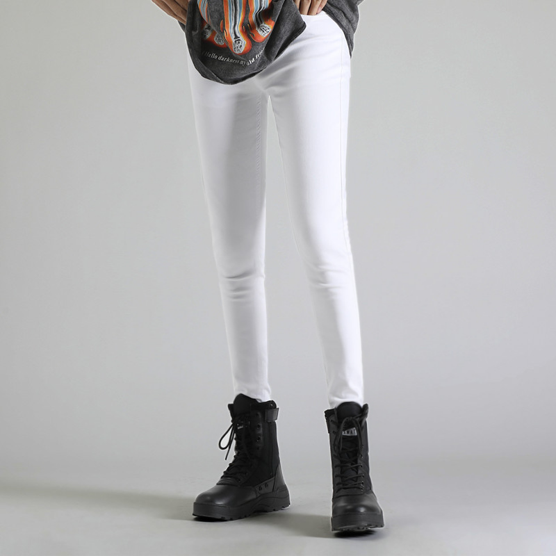 白色牛仔裤修身裤青年纯色紧身小脚流行弹力靴裤2025新品男款长裤