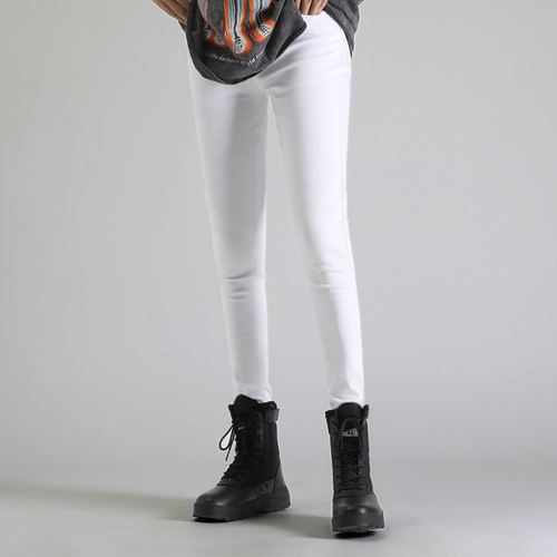 小脚弹力纯色白色修身裤长裤