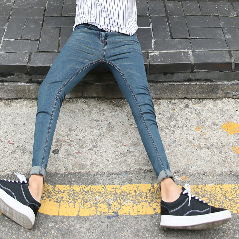 新款绿色时尚男高弹力显瘦裤子