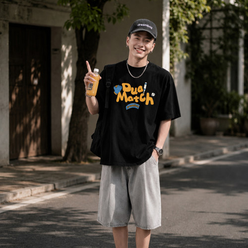 夏季重磅纯棉男士宽松短袖T恤