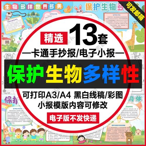 保护生物多样性手抄报电子版共建地球生命共同体线稿a4小报a3模板