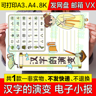 汉字的演变手抄报模板电子版中小学生有趣的汉字起源由来小报线稿