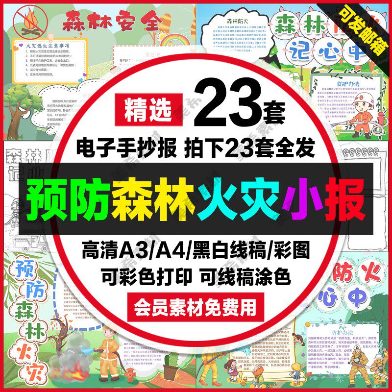 预防森林火灾电子小报森林防火爱护保护森林手抄报a4线稿a3模板8k