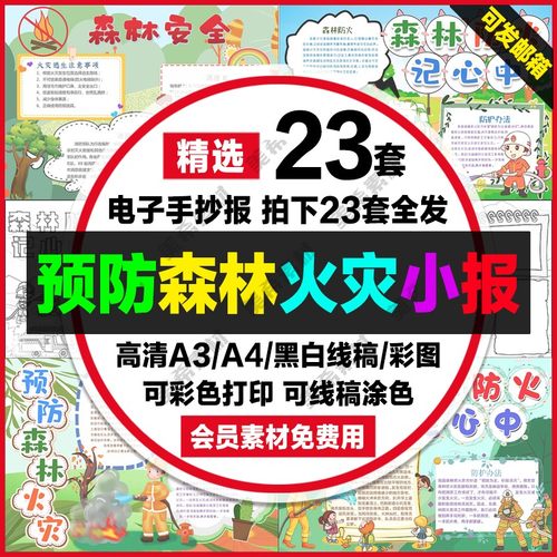 预防森林火灾电子小报森林防火爱护保护森林手抄报a4线稿a3模板8k