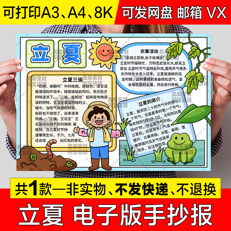 立夏节气手抄报小学生二十四节气传统节日习俗电子版小报线稿模板