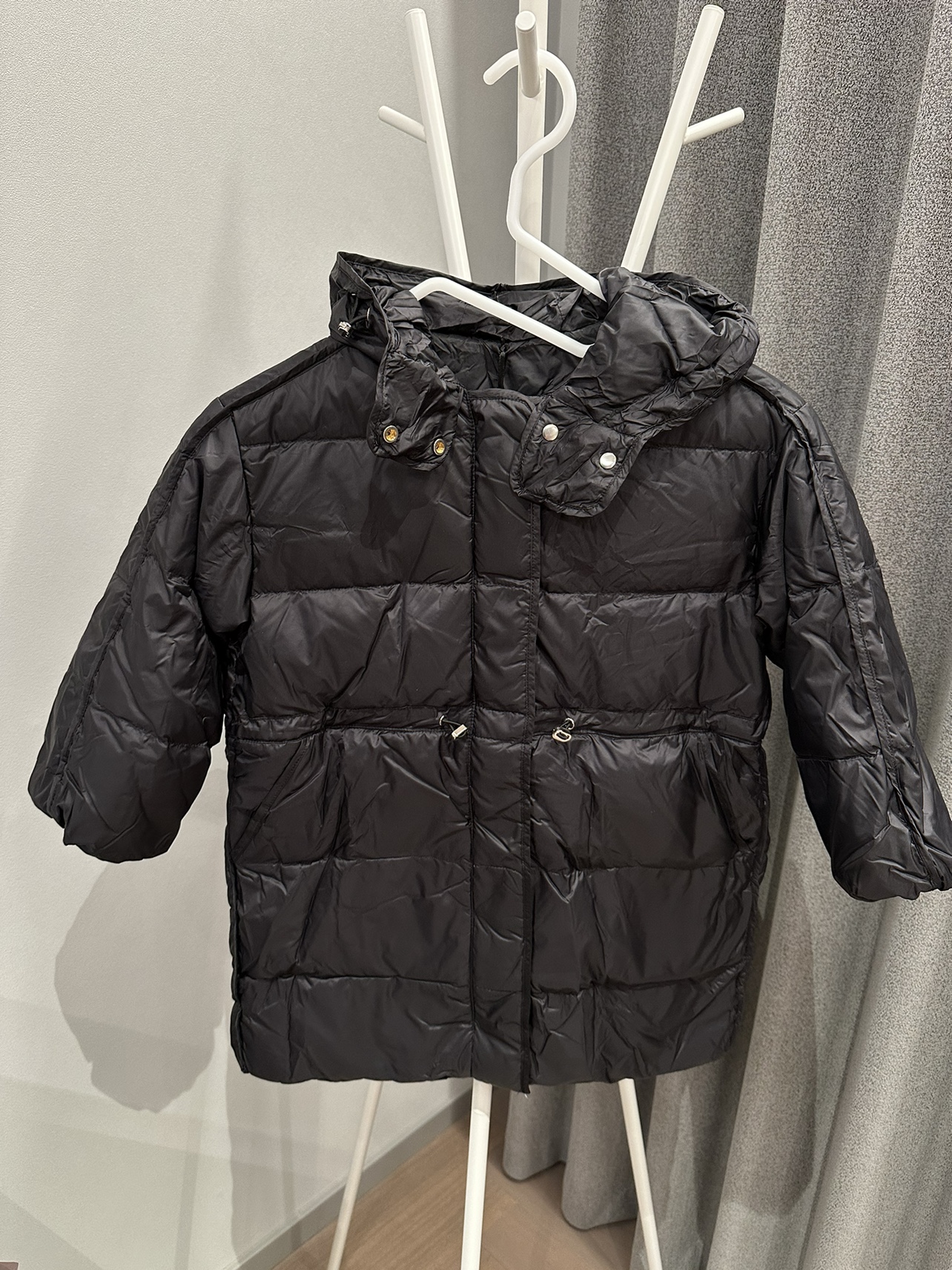 2023新款冬装儿童中长款羽绒服宝宝抽绳连帽外套洋气90白鸭绒