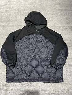 2025冬装新款宽松中长款连帽外套女套头拼接卫衣羽绒服90白鸭绒