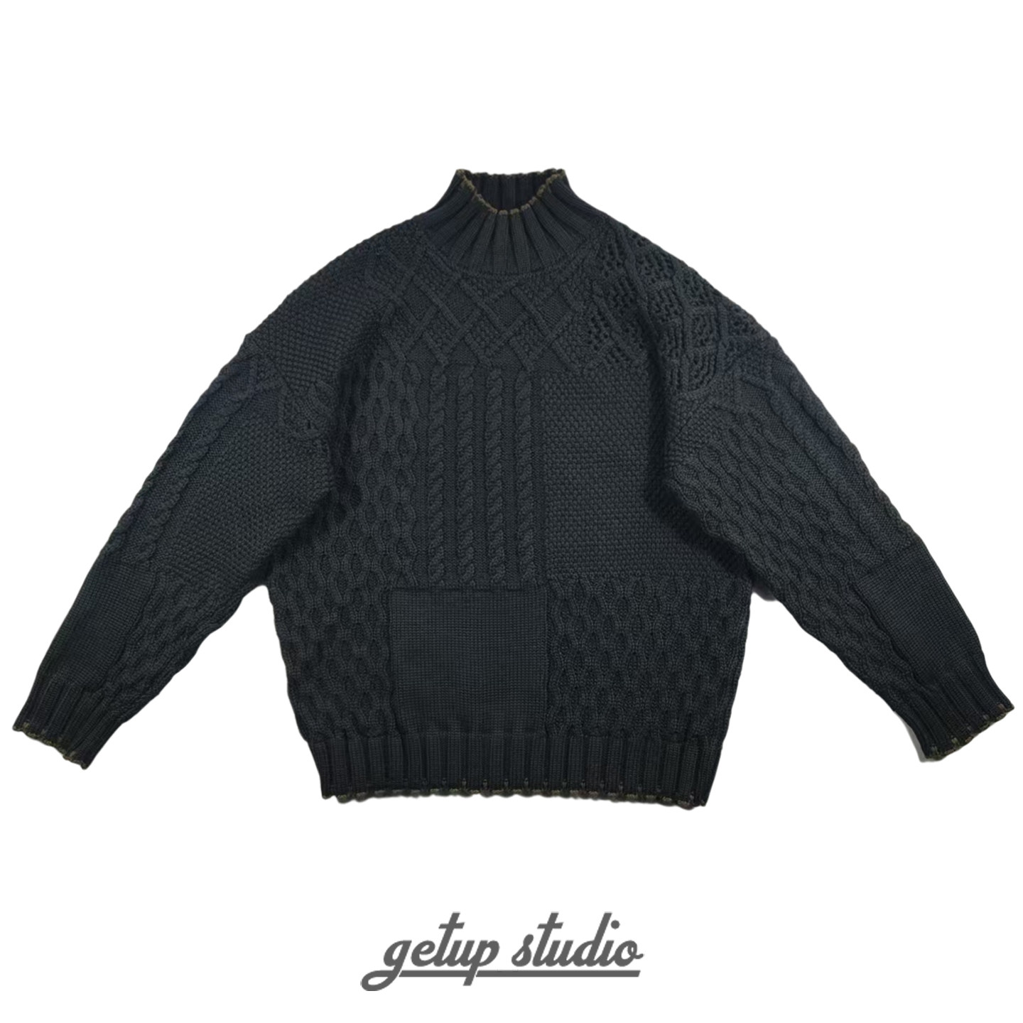 GETUP 设计师原创秋冬新款复古针织日系高领麻花套头毛衣