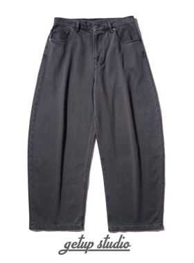 GETUP 设计师原创复古重磅牛仔百搭灰色弯刀裤