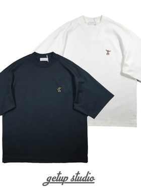 GETUP 设计师原创廓形版小领口纯白色纯黑色半袖oversizeT恤