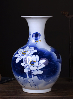 景德镇中式青花陶瓷花瓶手绘客厅电视柜工艺品家居博古架摆件礼品