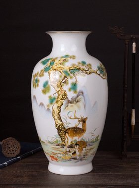 景德镇薄胎描金花瓶中式陶瓷家居客厅玄关办公摆件瓷器工艺品礼品