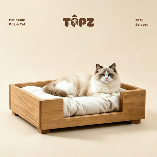 TOPZ原木简约方形猫窝小型犬睡窝四季通用宠物床现代木质猫床