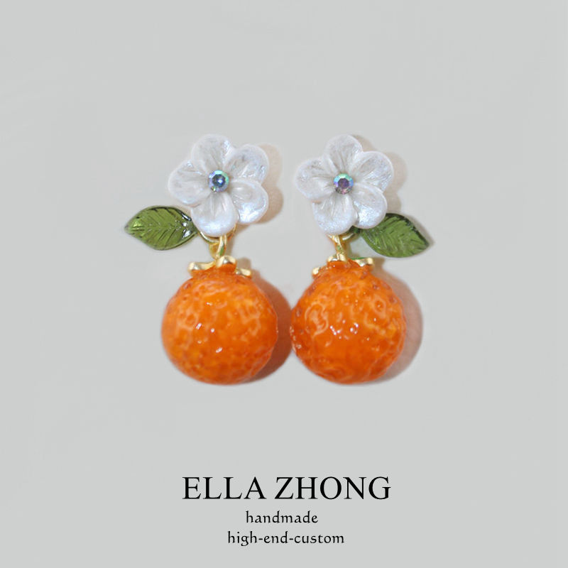 心想事橙~橙子耳环耳夹圣诞礼物甜美小清新耳饰品原创可爱耳坠ins
