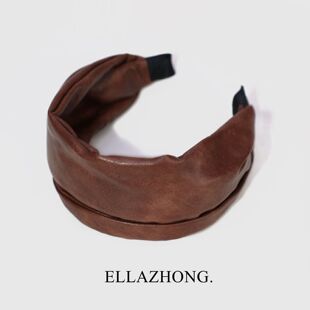 简约发饰棕咖色巴恩风韩系发饰 头箍个性 复古美式 pu皮发箍女宽版