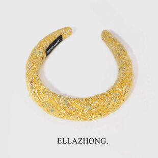 新款 发箍头箍小香风复古名媛韩国发饰头饰 黄色显白2026春季 梧桐