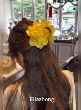 春日氛围感~抓夹头花朵甜美韩系黄色发饰显白发夹博主同款发绳