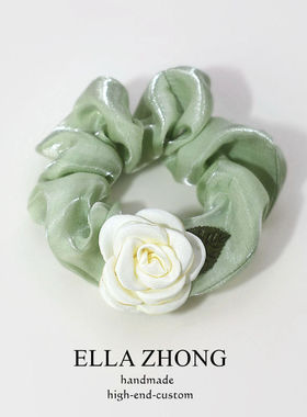 浪漫白玫瑰发绳气质花朵头绳发饰甜美超仙法式大肠圈发圈薄荷绿色