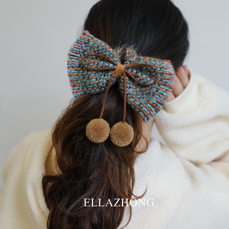 圣诞发饰~原创设计绿棕色毛绒发绳头绳减龄甜美发圈可爱毛球头饰