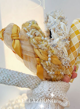 超美腻黄色~显白发箍宽温柔奶杏法式小香风头箍发卡复古甜美发饰