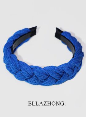针织克莱因蓝色头箍清新麻花复古甜美发卡带齿小众原创减龄发饰