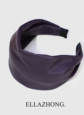 超宽复古紫色发箍女头箍简约百搭个性pu皮大气质韩国发饰头饰法式