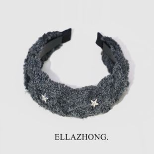 原创限量版 羊毛发箍头箍星星灰色百搭发卡带齿气质韩国发饰头饰