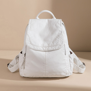 洗水面料双肩包女2025新款时尚软皮旅行包通勤小巧型轻便百搭背包