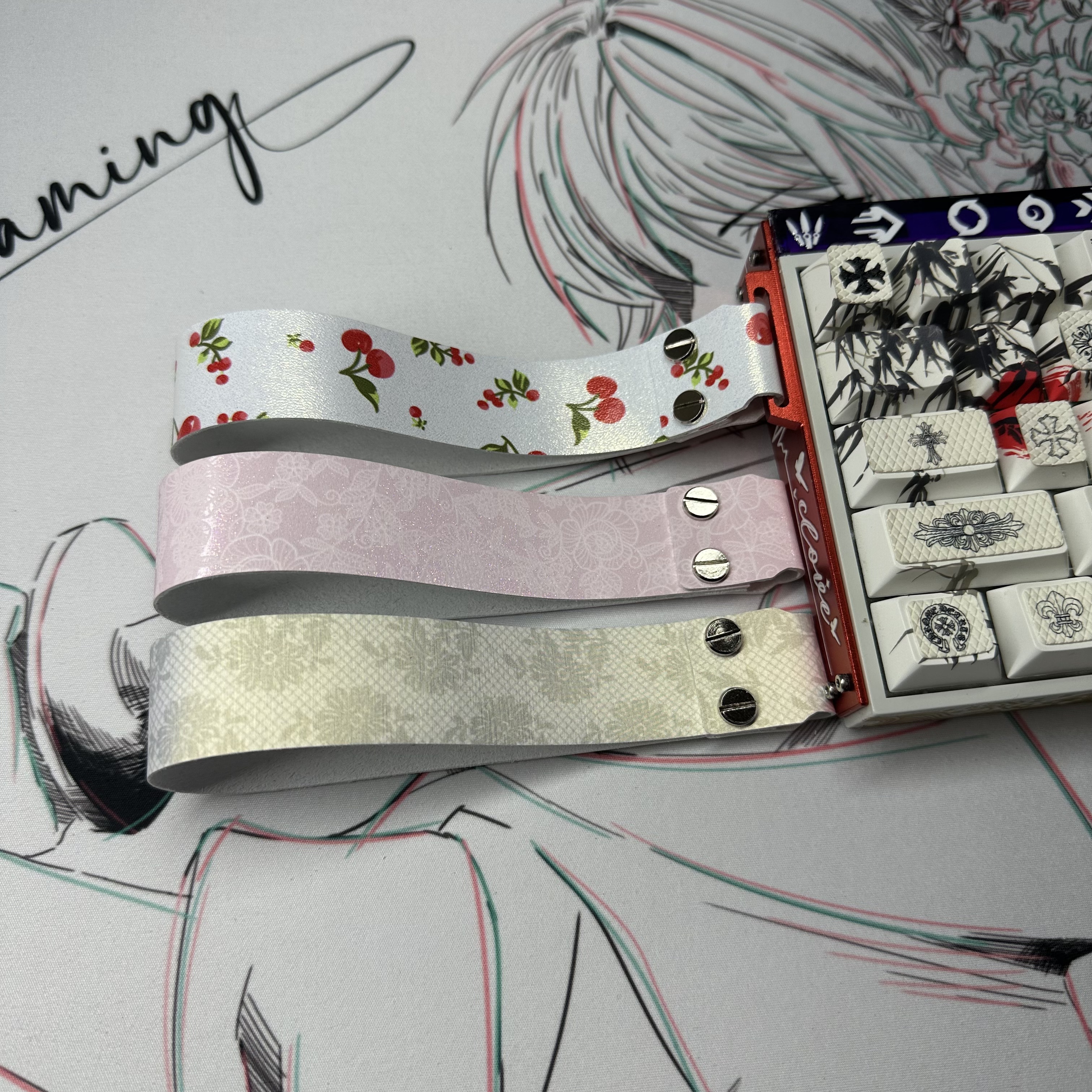 花卉超纤皮质通用键盘飘带装饰客制化磁轴改装wootingmade68装饰