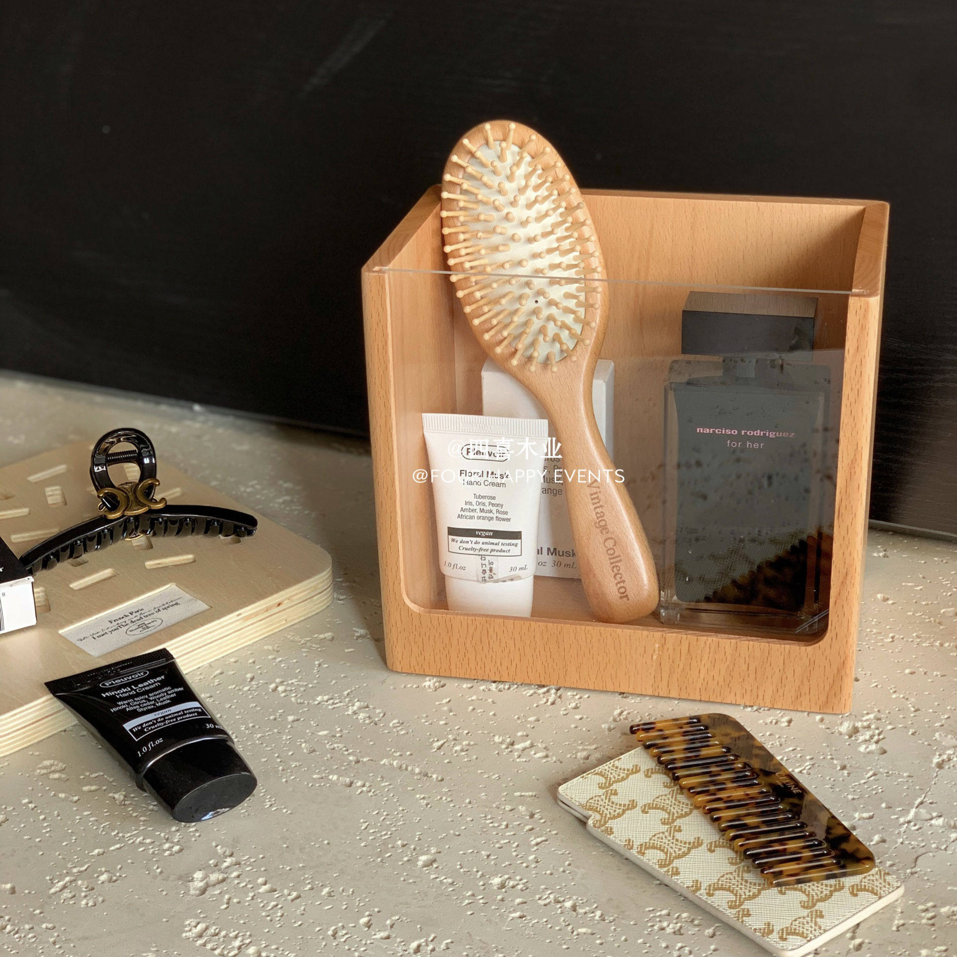 木制家居桌面收纳香水护肤品浴室化妆台化妆品置物盒玄关杂物