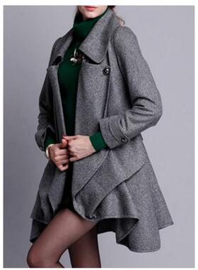 宝丝LU露灰色厚风衣中长款2024年春秋季女装无扣披风收腰外套DC