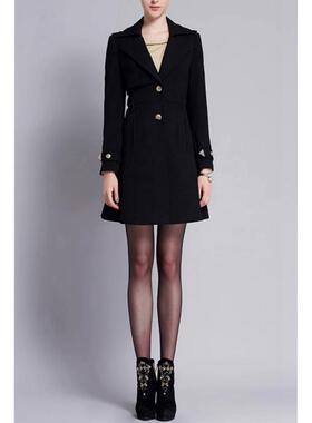 宝丝LU露黑色纯色风衣中长款2025年春秋季女装修身显瘦收腰外套DC