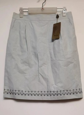 1折特价吉F亚麻混纺绣花半身裙浅灰色2024夏女CS3