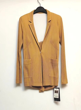 西装领三*宅收腰褶皱上衣长袖春秋开衫外套女装2024新款姜黄色CS4